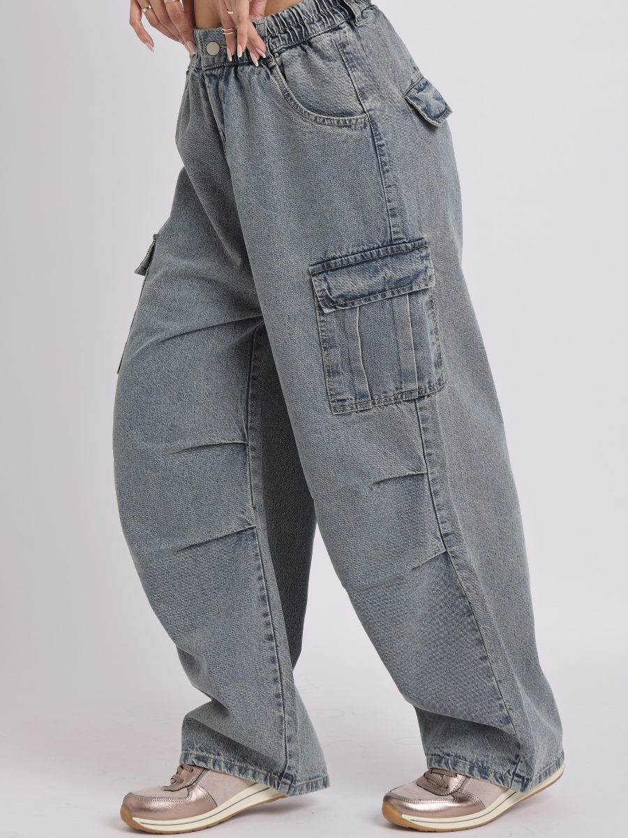 Relaxed Fit Cargo-Style Denim Jeans