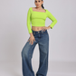 Lime Green Side Elastic Ruched Crop Top