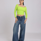 Lime Green Side Elastic Ruched Crop Top