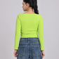 Lime Green Side Elastic Ruched Crop Top