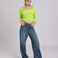 Lime Green Side Elastic Ruched Crop Top