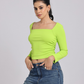 Lime Green Side Elastic Ruched Crop Top