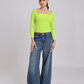Lime Green Side Elastic Ruched Crop Top