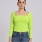 Lime Green Side Elastic Ruched Crop Top