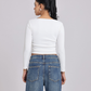 White Side Elastic Ruched Crop Top