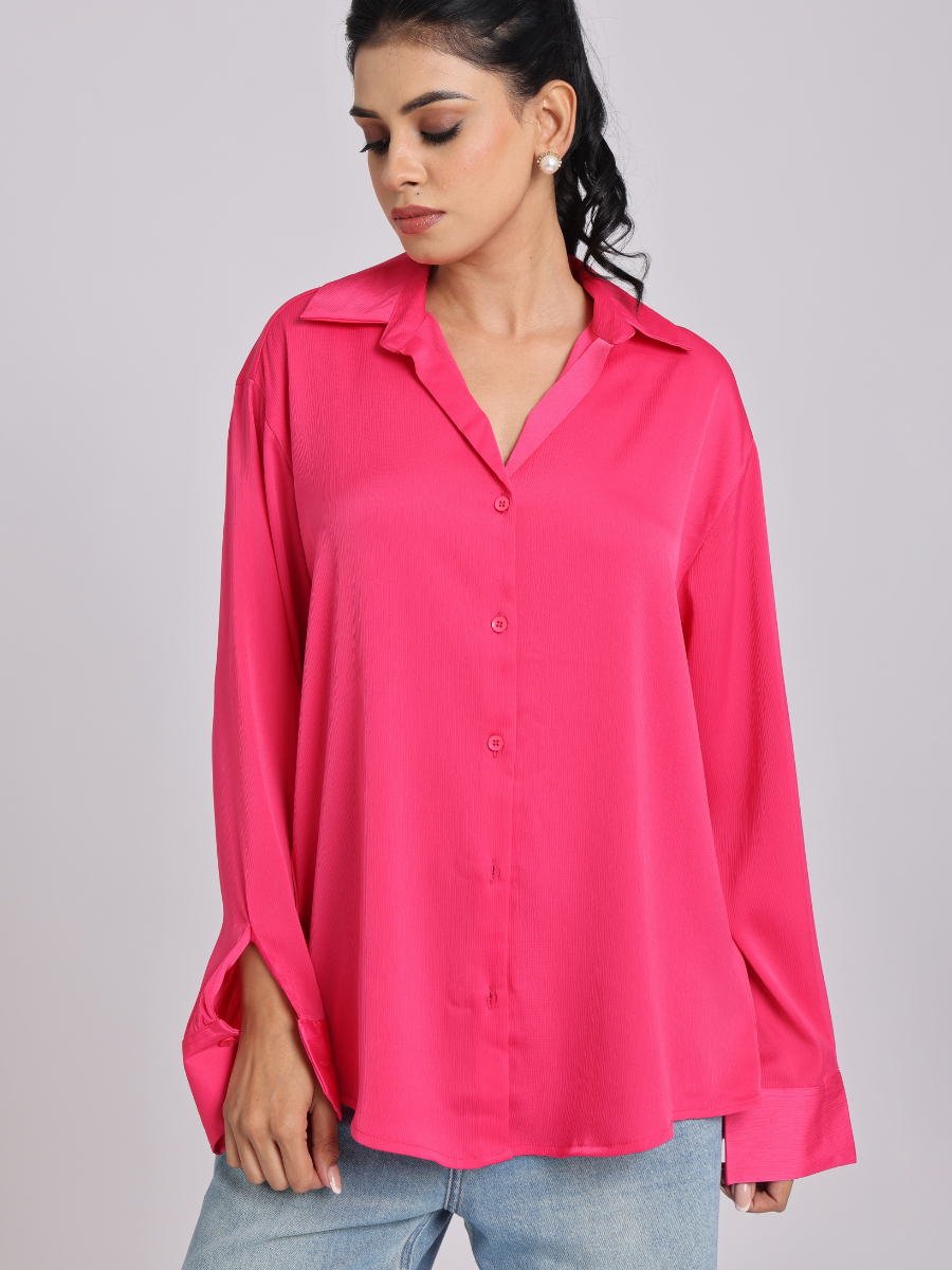 Pink Premium Flowy Satin Oversized Shirt