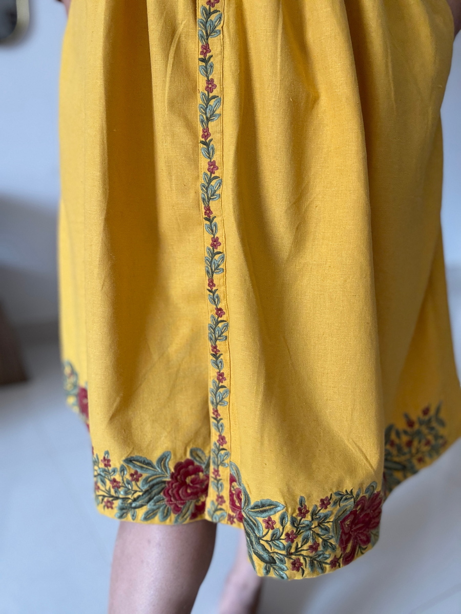 Embroidered Yellow Cotton Dress