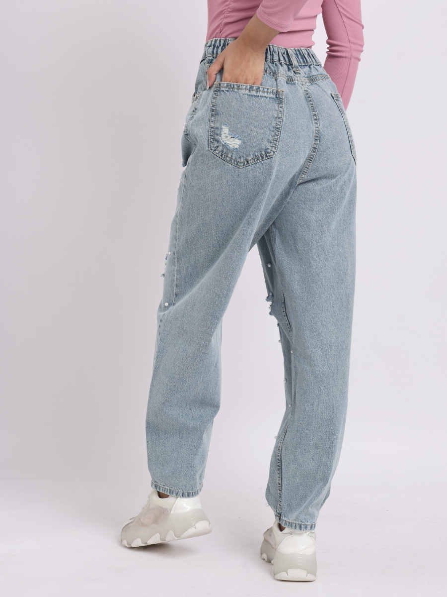 Blue Pearl Embellished Distressed Jeans