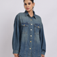 Mid Blue Oversized Denim Shirt with Dropped Shoulder