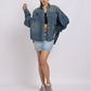 Oversized Dark Mid Blue Denim Shirt with Dropped Shoulder