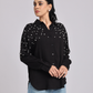 Black Oversized Pearl & Diamond Embellished Shirt