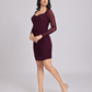 Wine Ruched Mesh-Sleeve Bodycon Mini Dress