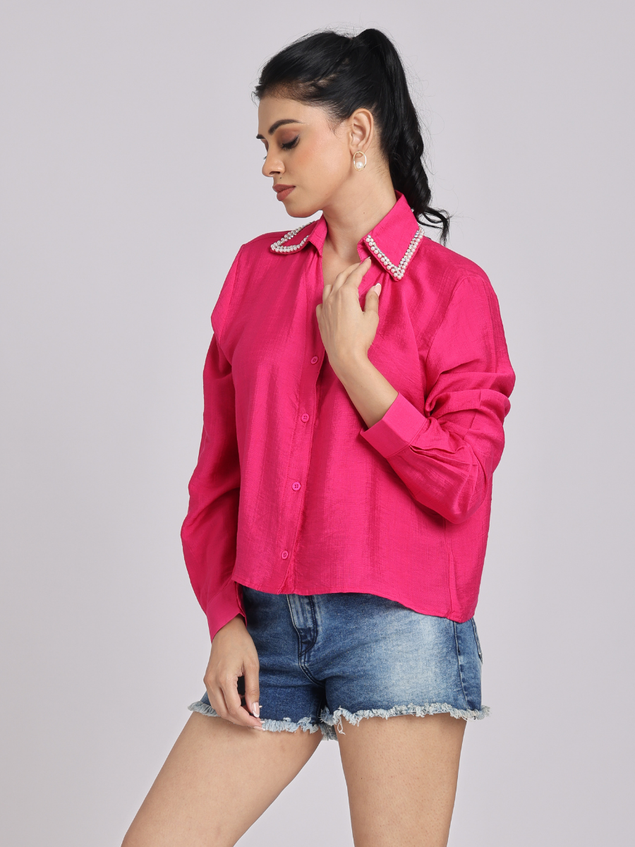 Hot Pink Pearl Collar Shirt