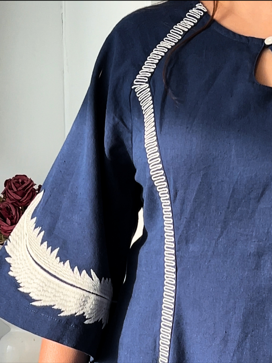 Midnight Blue Embroidered Flared Dress