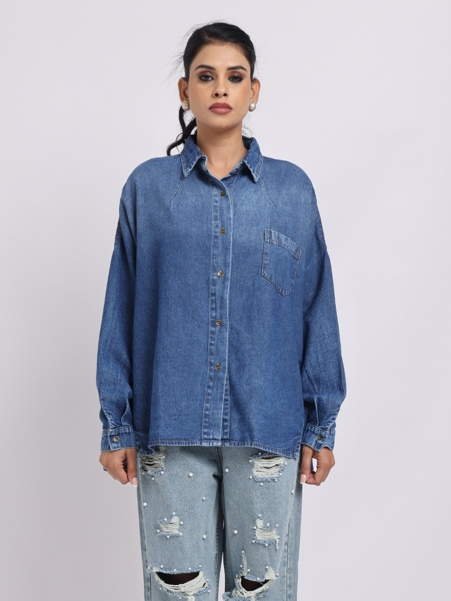 Oversized Mid-Blue Denim Shirt