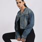 Mid Blue Cropped Denim Jacket for Women