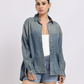 Oversized Mid Blue Denim Shirt with Dropped Shoulder