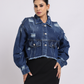 Blue Distressed Cropped Denim Jacket