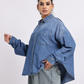 Oversized Blue Denim Shirt with Dropped Shoulder