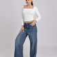 White Side Elastic Ruched Crop Top