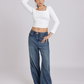 White Side Elastic Ruched Crop Top
