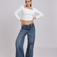 White Side Elastic Ruched Crop Top