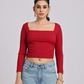 Red Side Elastic Ruched Crop Top