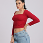 Red Side Elastic Ruched Crop Top