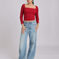 Red Side Elastic Ruched Crop Top