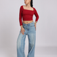 Red Side Elastic Ruched Crop Top
