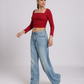 Red Side Elastic Ruched Crop Top