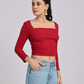 Red Side Elastic Ruched Crop Top