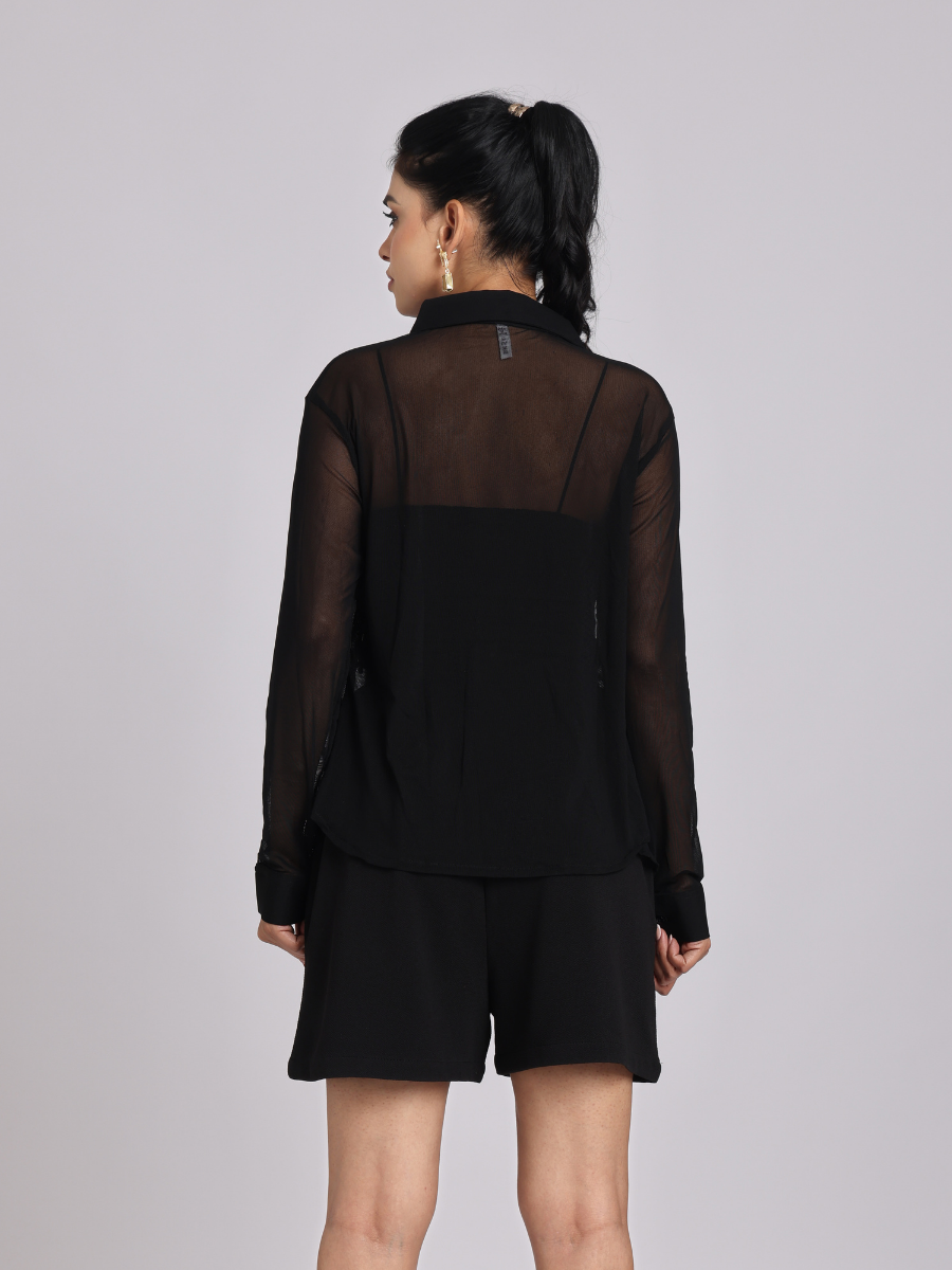 Gold Sequin Crop Top with Black Sheer Shirt