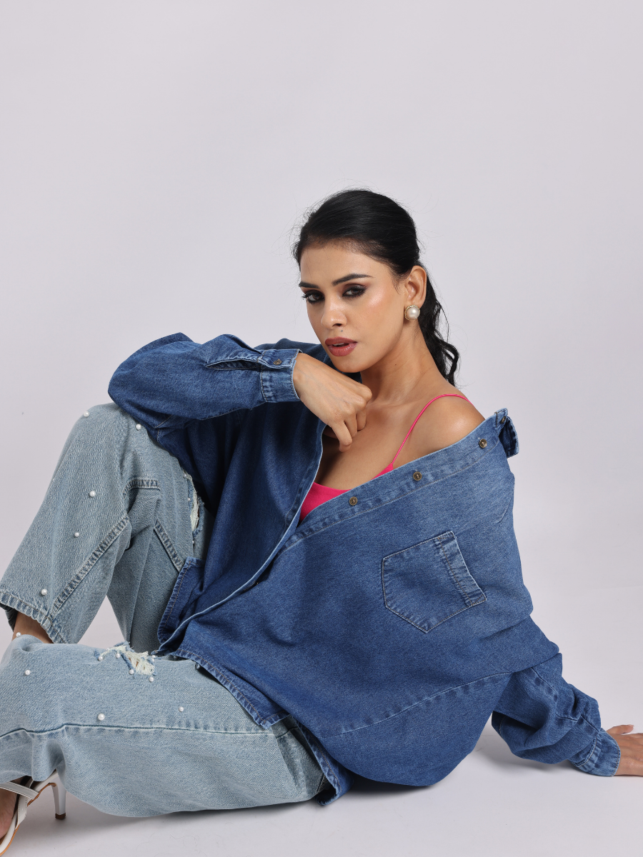 Oversized Mid-Blue Denim Shirt