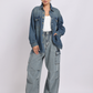 Mid Blue Oversized Denim Shirt with Dropped Shoulder