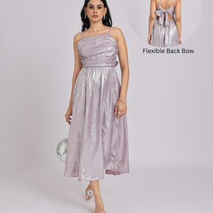 Metallic Lavender Back-Bow Midi Dress