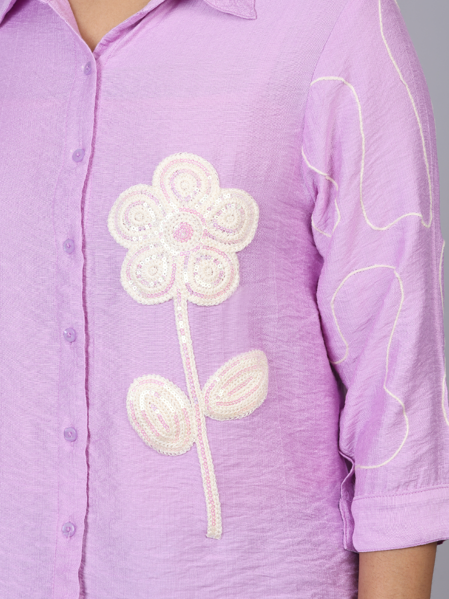 Buy Lilac Blossom Embroidered Shirt for Women Online in India