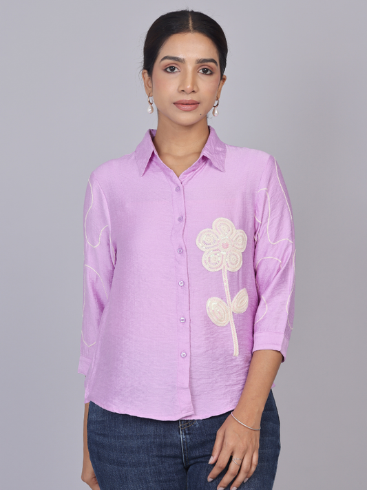 Buy Lilac Blossom Embroidered Shirt for Women Online in India