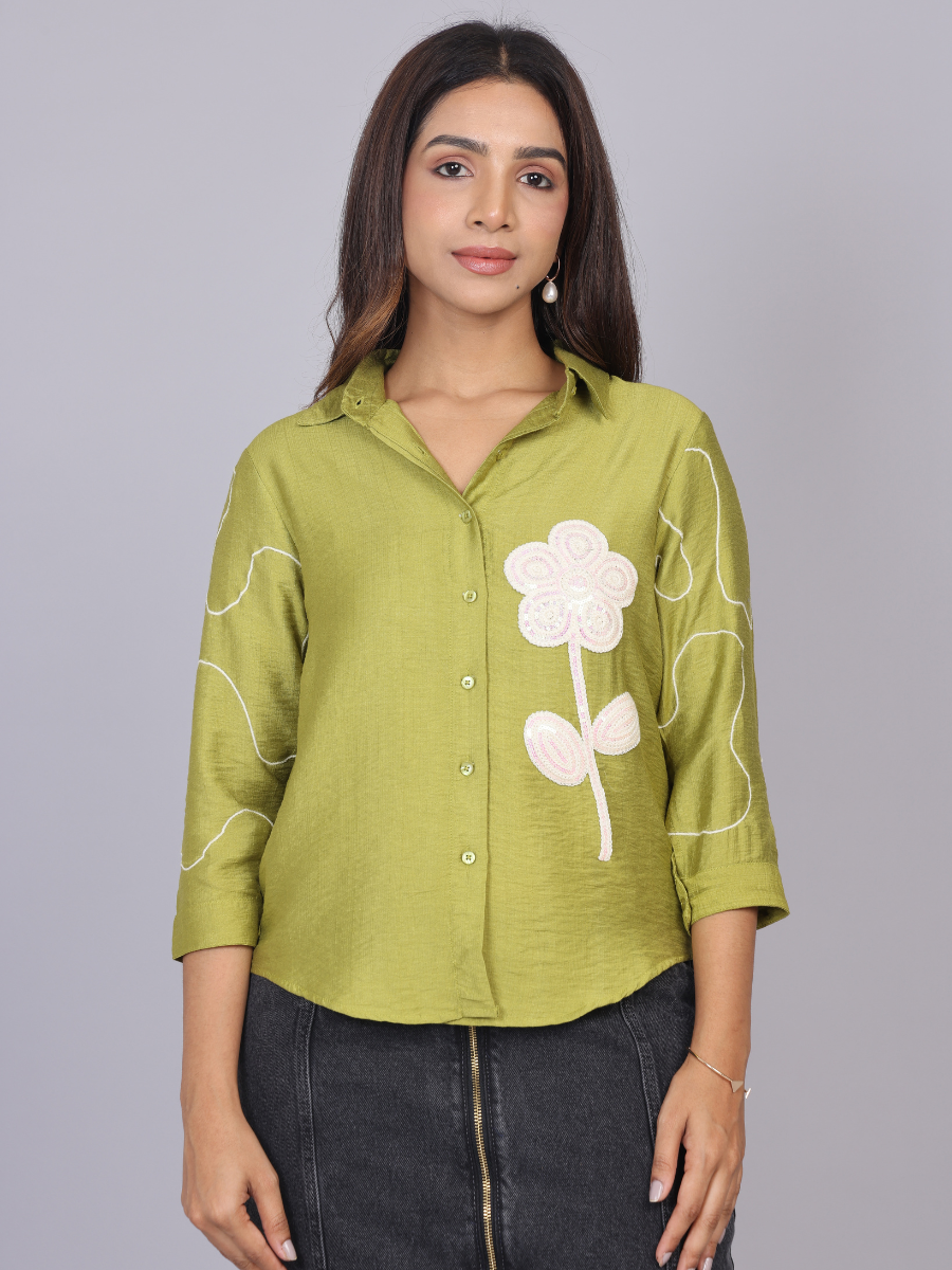 Buy Lime Bloom Embroidered Shirt for Women Online in India