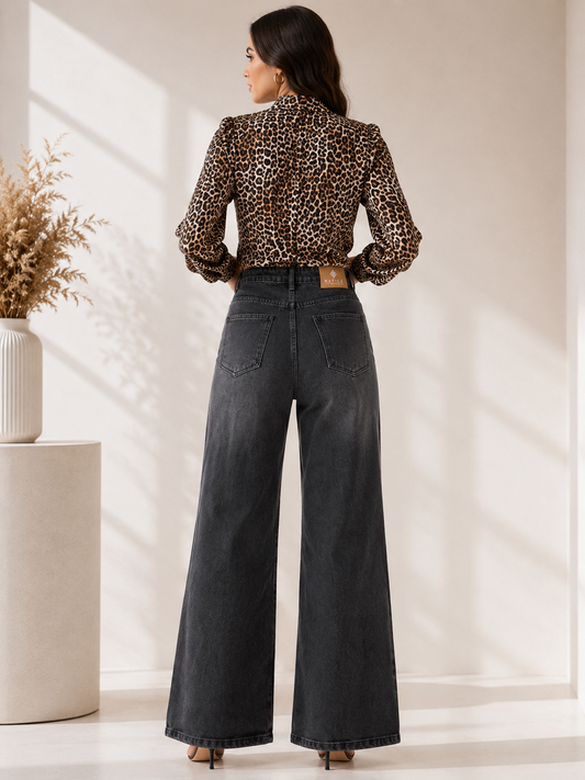 Midnight Charcoal High-Rise Wide-Leg Non-Stretch Jeans