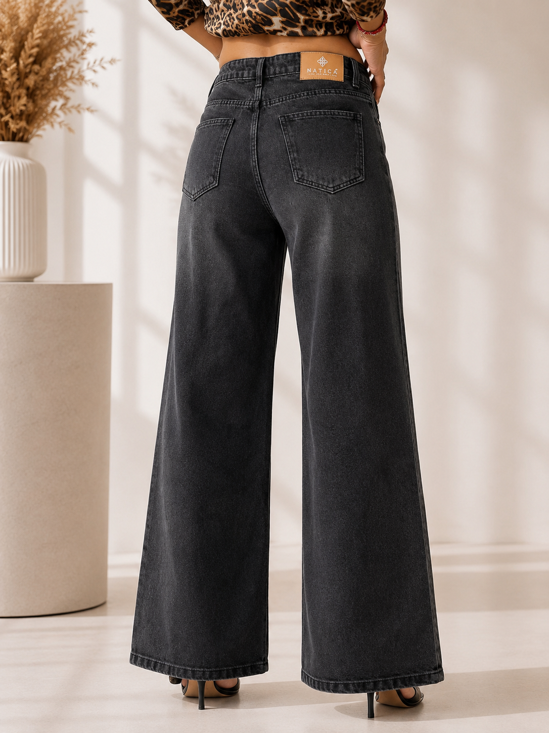 Midnight Charcoal High-Rise Wide-Leg Non-Stretch Jeans