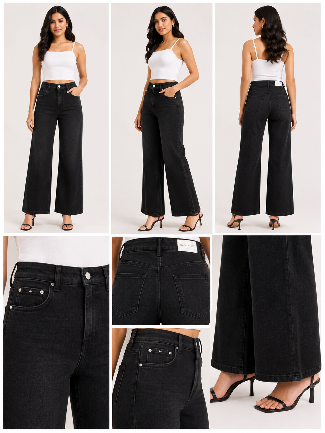 Midnight Black High-Rise Wide-Leg Non Stretch Jeans