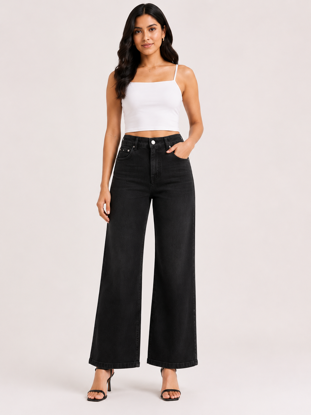 Midnight Black High-Rise Wide-Leg Non Stretch Jeans