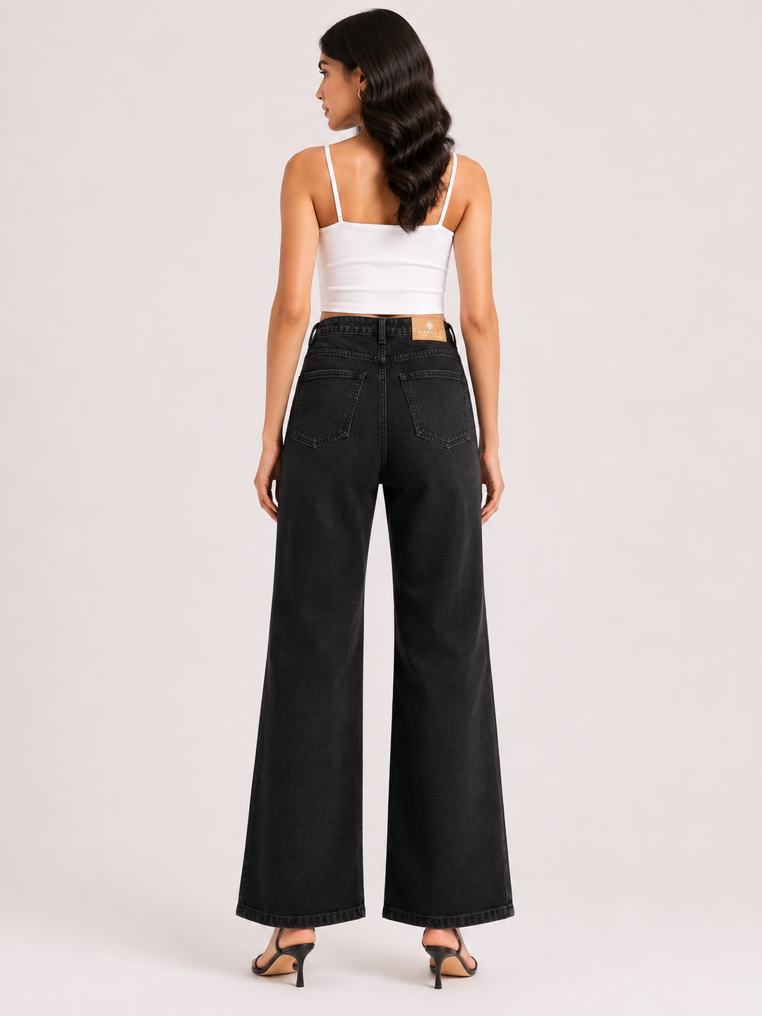 Midnight Black High-Rise Wide-Leg Non Stretch Jeans