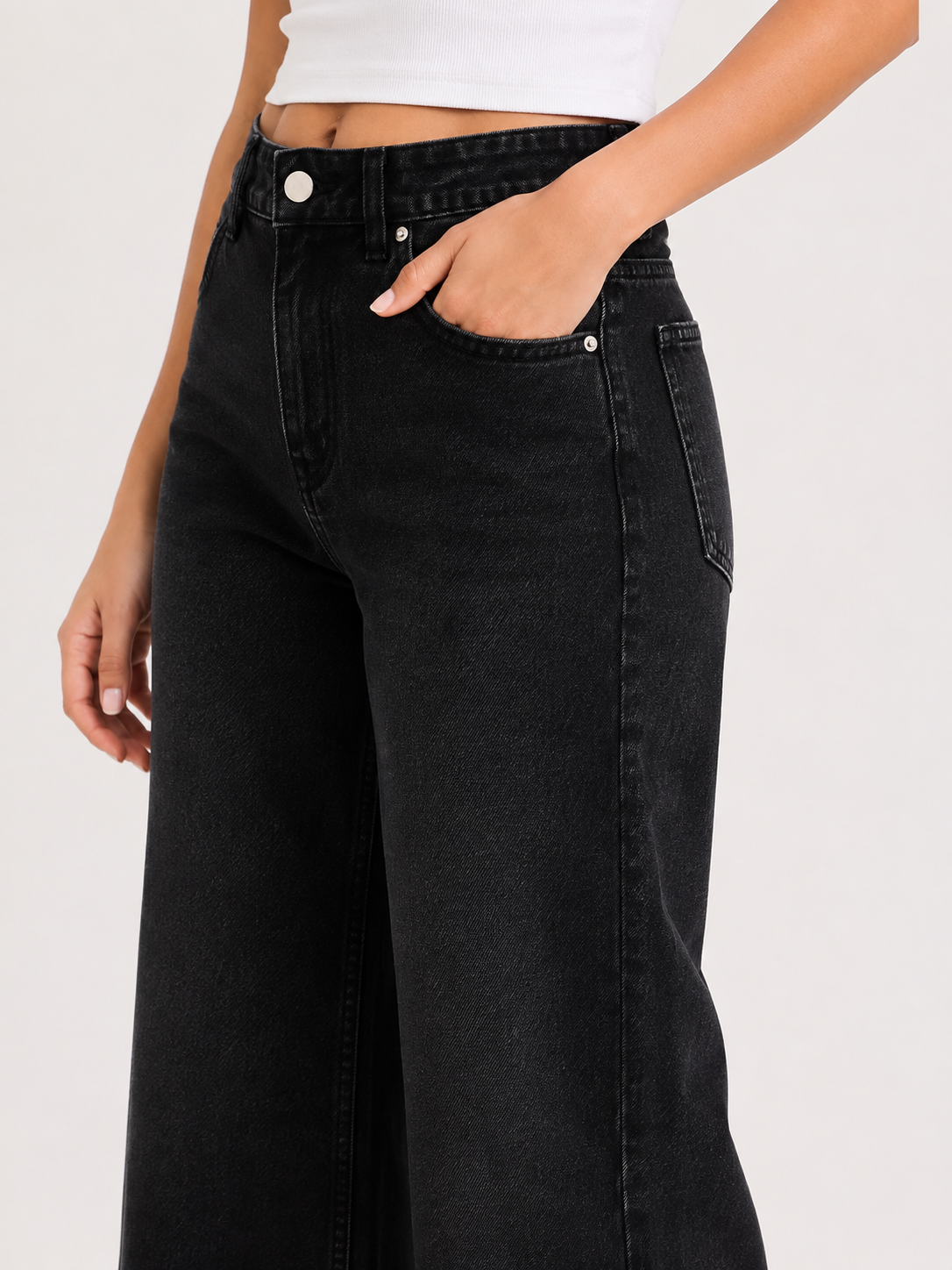Midnight Black High-Rise Wide-Leg Non Stretch Jeans