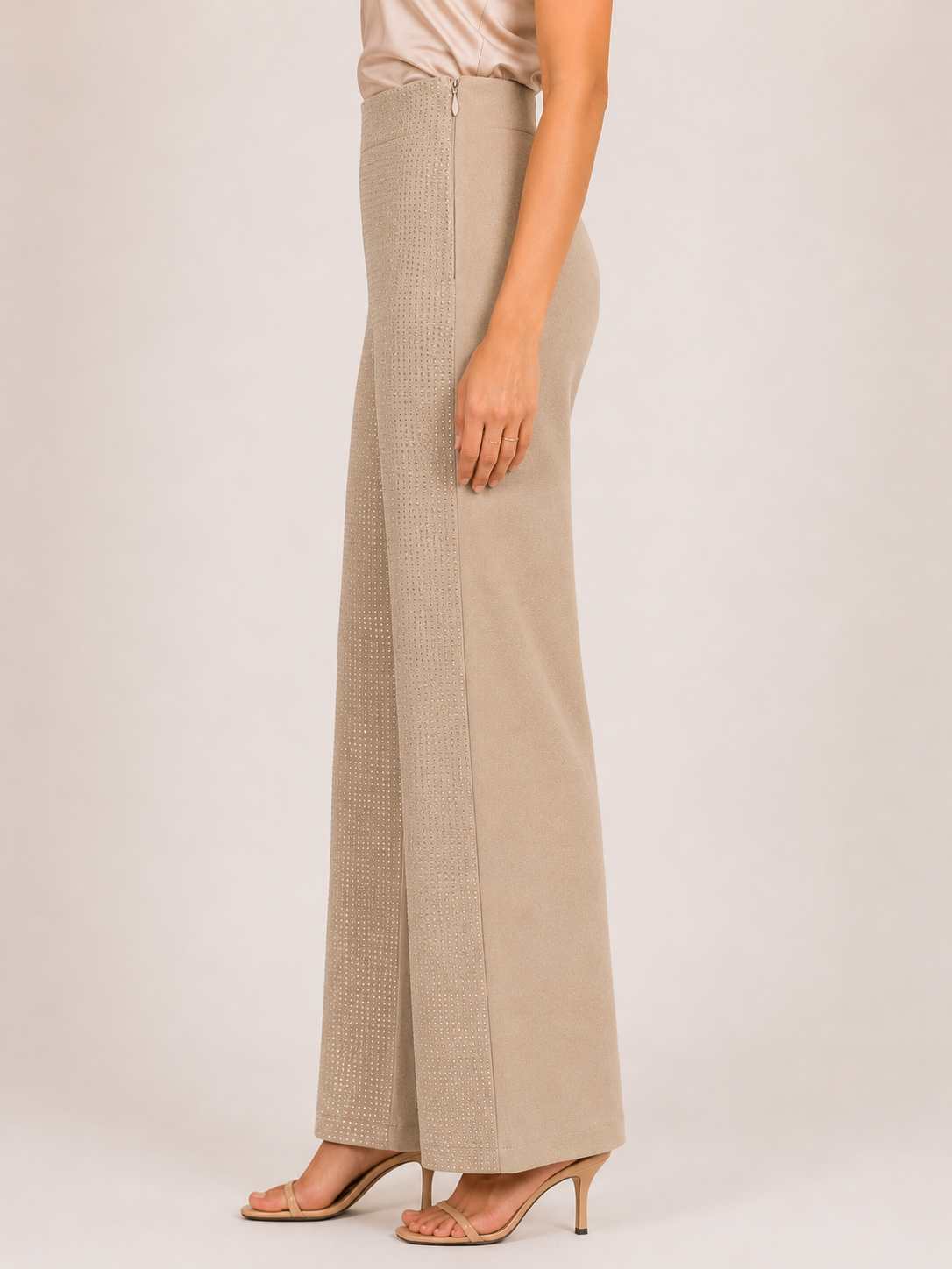 Champagne Glow Rhinestone Wide-Leg Trousers