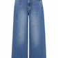 Blue Rhinestone Embellished High Waist Wide Leg Jeans