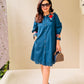 Embroidered Blue Collar Dress