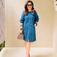Embroidered Blue Collar Dress