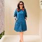 Embroidered Blue Collar Dress